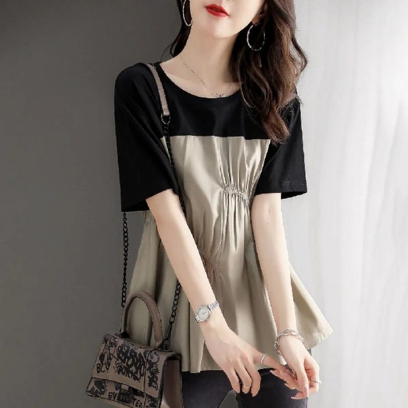 Décontracté Relaxed-Fit Crew-Neck Top With A Designer-Inspired Patchwork Design