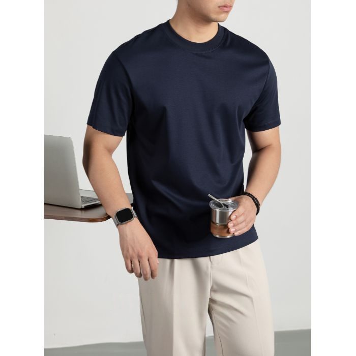 Double-Sided Ammonia-Treated Mercerized Cotton Crew-Neck Business Manches Courtes Shirt