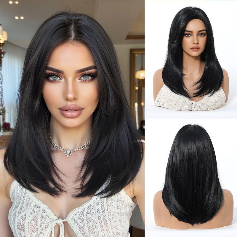 Perruque Mi-longue pour Femme Effet Doré Dégradé