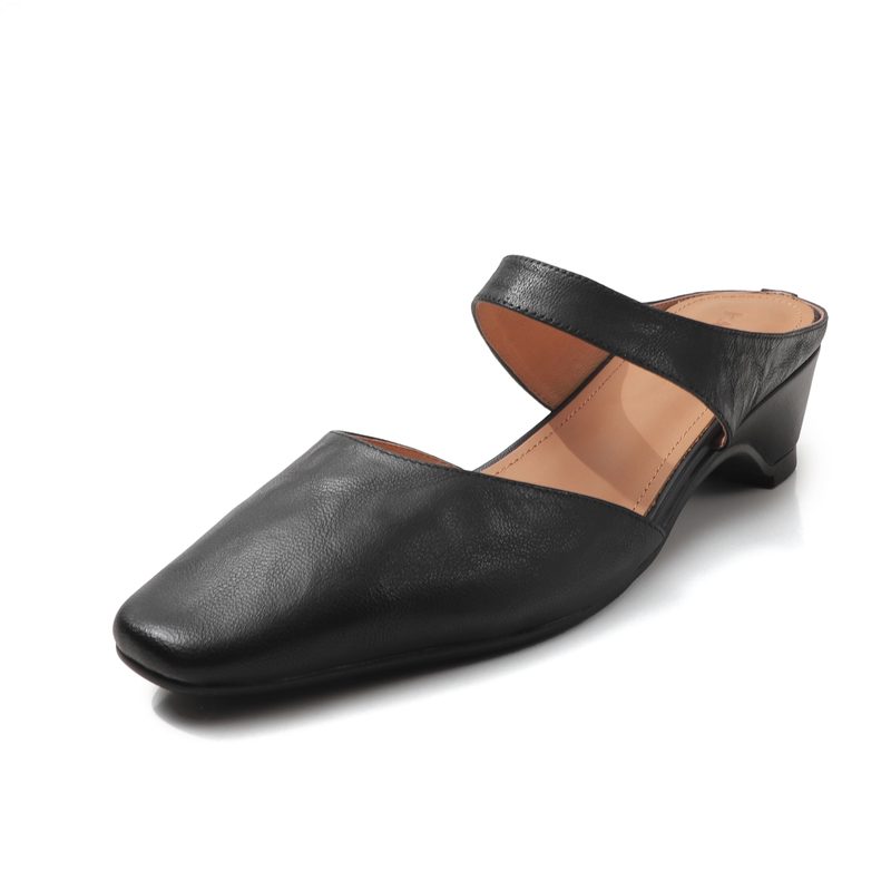 Mules Mary Jane Artisanales pour Femme en Cuir Lavé, Bout Carré, Talon Mi-Haut et Doublure en Cuir de Porc