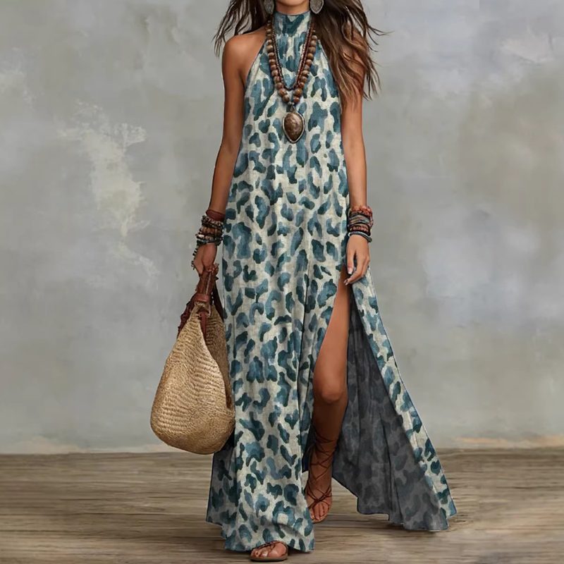 Peliss Imprimé Halter-Neck Maxi Robe