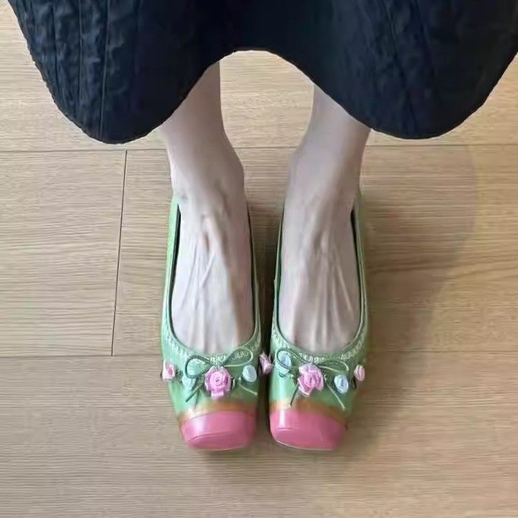 Chaussures Plates Rehaussantes Femme à Bout Carré, Décolletées, Nœud Décoratif et Faciles à Enfiler