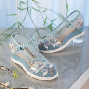 Chaussures d'été brodées en maille pour femme - Respirantes à semelle souple, talon compensé invisible et style vintage