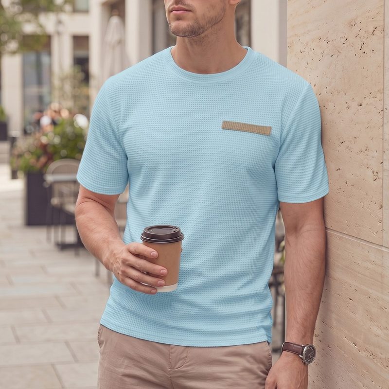 T-shirt Homme Col Rond Manches Courtes en Tissu Gauffré