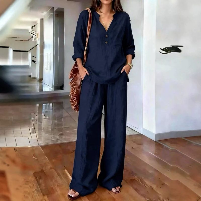 Femme Manches Longues Uni-Color Relaxed-Fit Décontracté Two-Piece Set