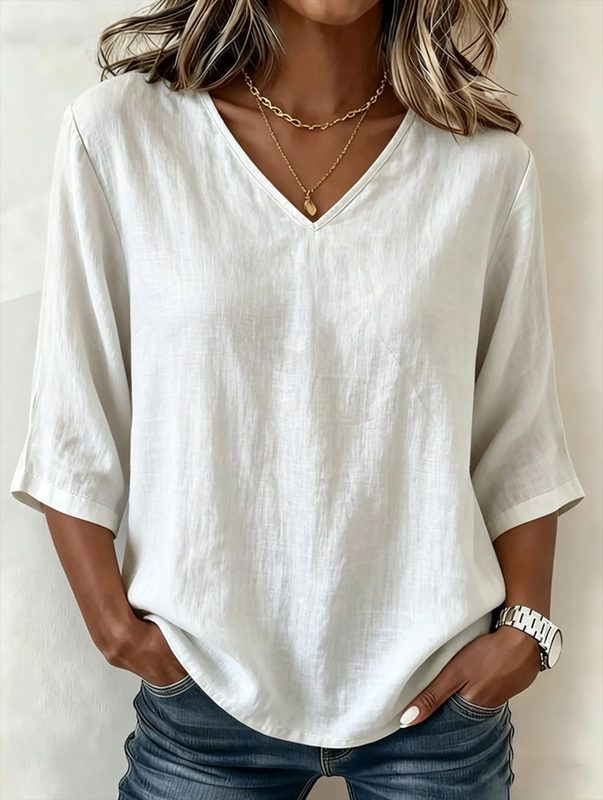 Femme Uni-Color Décontracté Ample-Fitting Col V Top