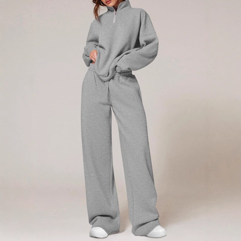 Ensemble Sportswear de Voyage Printemps-Automne : Sweatshirt à Demi-Zip et Pantalon Coupe Droite