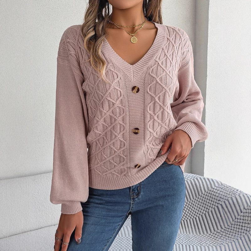 Pull Décontracté Femme à Manches Évasées en Maille Torsadée