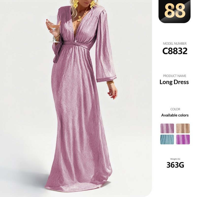 Robe de Soirée Longue Femme, Col V Élégant