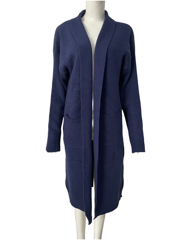 Ample-Fitting Long Cardigan Oversize Pocketed Knit Sweater Manteau