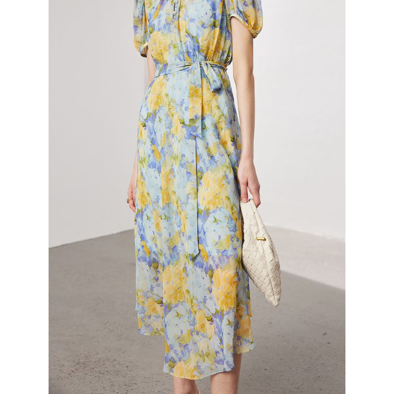 Floral Ladylike Waist-Cinching Long Robe