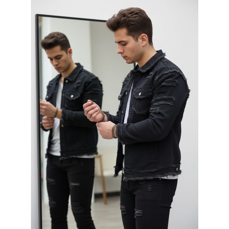 Form-Fitting Denim Veste