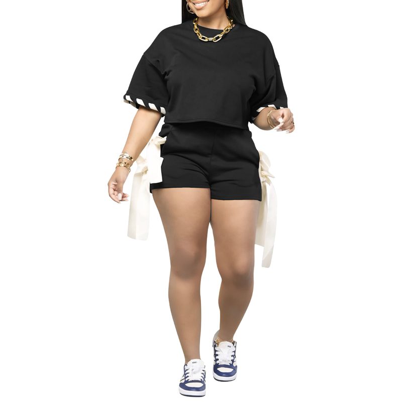 Femme Décontracté Coupe Ample Round-Neck T-Shirt And Shorts Two-Piece Set