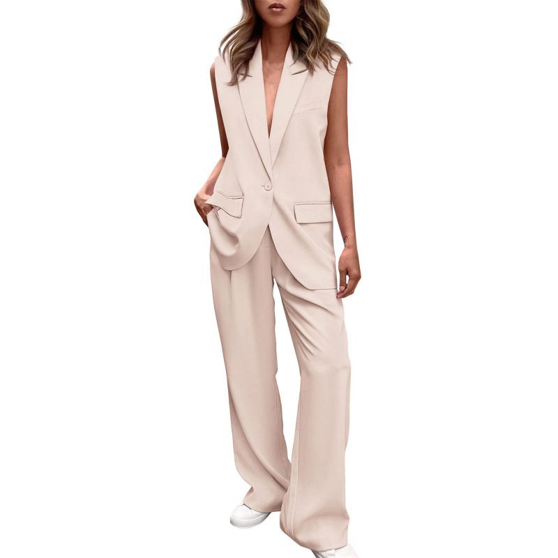 Sleeveless Button-Up Blazer And Relaxed-Fit Trousers Set
