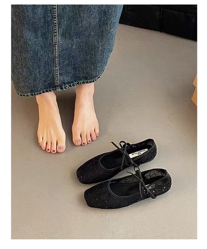 Chaussures Mary Jane Respirantes en Maille pour Femme, Nouveaux Escarpins Printemps-Été Style Féerique, Nœud Décoratif et Talon Compensé Invisible