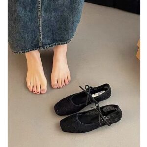Chaussures Mary Jane en Maille Respirante pour Femme, Nouveaux Escarpins Printemps-Été Décolletés Style Féerique, Nœud Décoratif & Talon Compensé Invisible
