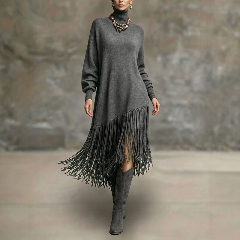 Femme Long Tassel Uni-Color Versatile Robe