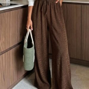 Femme Corduroy Coupe Ample Décontracté Straight Pantalon With Elastic Waist