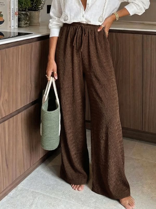 Femme Corduroy Coupe Ample Décontracté Straight Pantalon With Elastic Waist