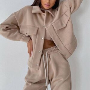 Décontracté Manches Longues Two-Piece Set Single-Breasted Veste And Sweatshirt