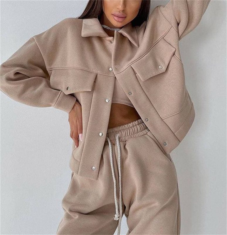 Décontracté Manches Longues Two-Piece Set Single-Breasted Veste And Sweatshirt