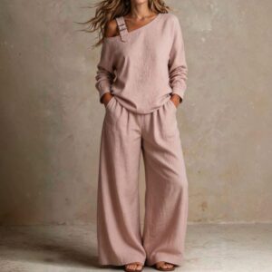 Ensemble Deux Pièces Tendance pour Femme en Lin Mélangé avec Bretelles