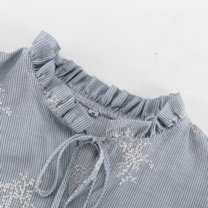 Embroidery Ruffle Tie Neck Puff Sleeve Crop Top & Wide Leg Pantalon 2-Piece Loungewear Set