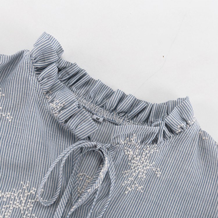 Embroidery Ruffle Tie Neck Puff Sleeve Crop Top & Wide Leg Pantalon 2-Piece Loungewear Set