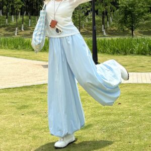 Cropped Décontracté Wide-Leg Pantalon A Laid-Back Voluminous Lantern-Style Design