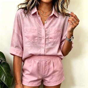 Ensemble Chemise et Short Uni Femme, Style Euro-Américain