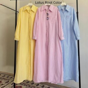 Femme Lapel-Collar Manches Longues Striped Single-Breasted Robe
