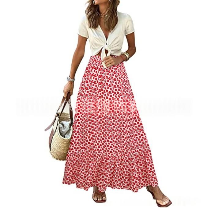 Imprimé Beach Décontracté Pleated Maxi Jupe