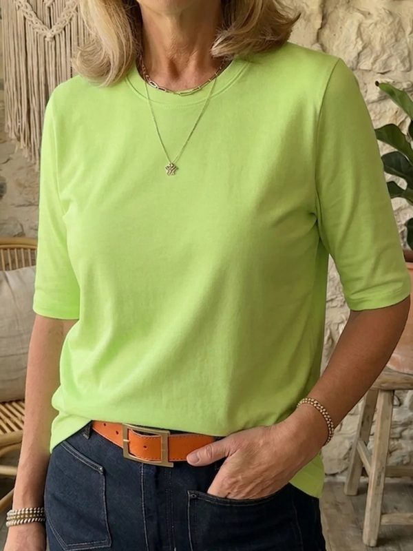 Confortable All-Match T-Shirt Décontracté Crew-Neck Regular Shoulder Half-Sleeve Top For Both Outerwear And Layering