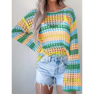 Summer Knit Hollow Out Stripe Top