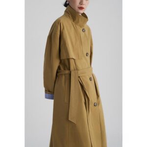 Autumn Korean-Style Minimalist Décontracté Vintage Cropped Silhouette Contrast-Color Trench Manteau