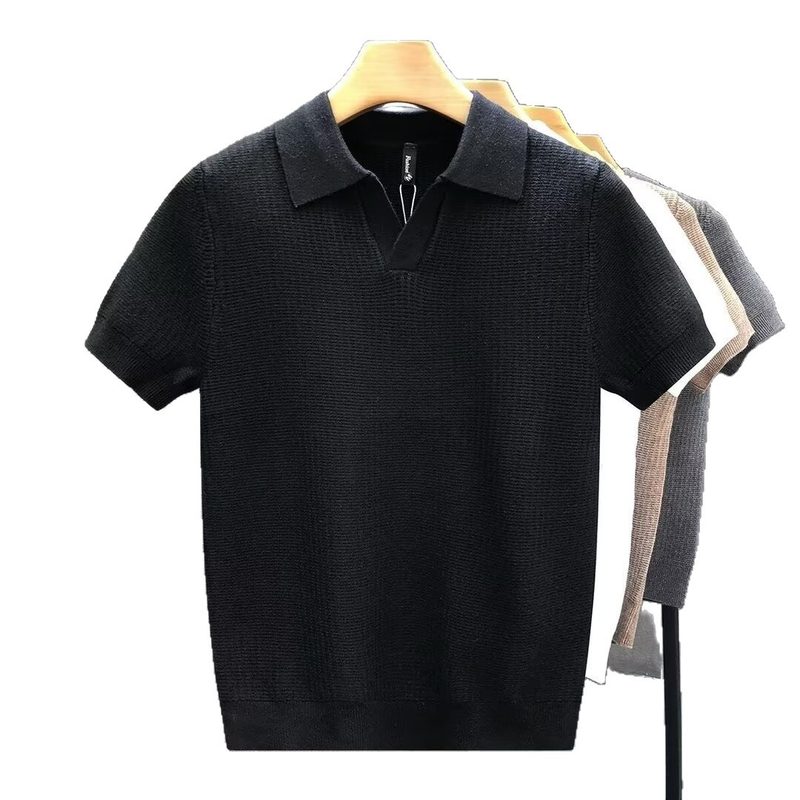 Coupe Ajustée Manches Courtes Lapel Knitted Base Layer Shirt