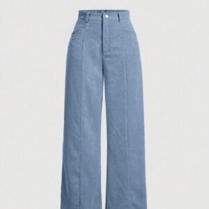 Pantalon Femme Rétro à Coupe Droite en Velours Côtelé