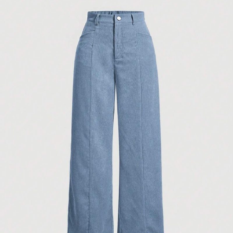 Pantalon Femme Rétro à Coupe Droite en Velours Côtelé
