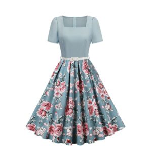 Robe Rétro Imprimée Fleurs et Pois