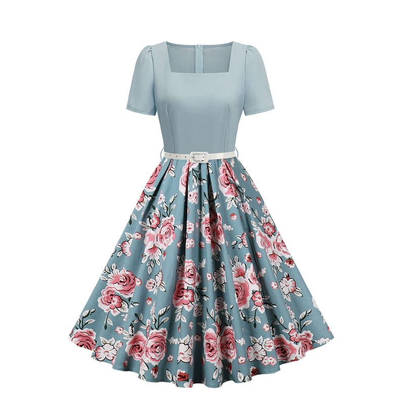 Robe Rétro Imprimée Fleurs et Pois