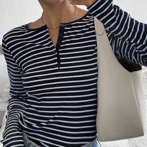 Striped Coupe Ample Manches Longues T-Shirt Décontracté Top