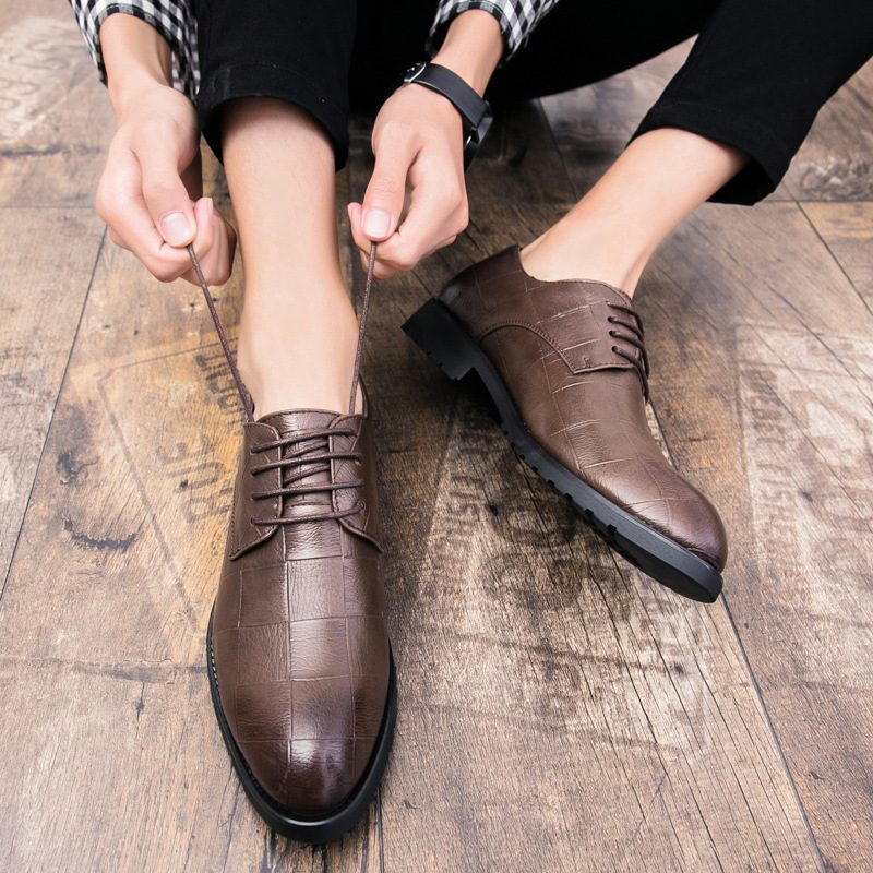 Homme Leather Korean-Style Lace-Up Décontracté Footwear British Business Formal And Leisure Chaussures