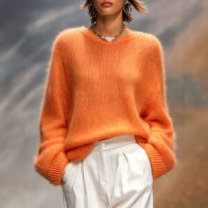 Autumn Winter Relaxed-Style Uni-Color Crew-Neck Coupe Ample Femme Pullover
