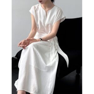 Femme Flax Irregular Strap Cinched Waist Robe