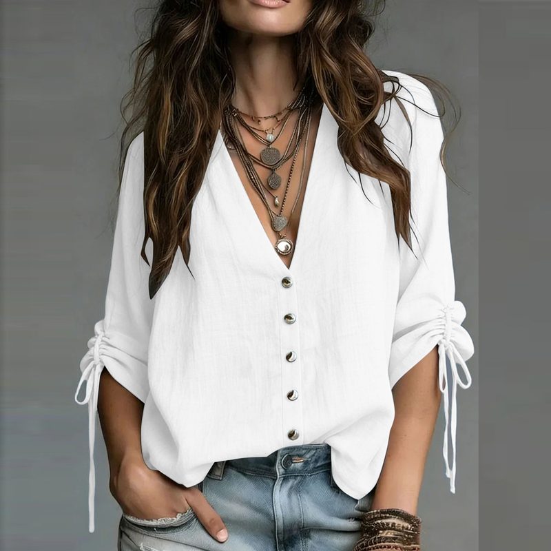 Femme Décontracté Uni-Color Manches Longues Top With A Relaxed Col V