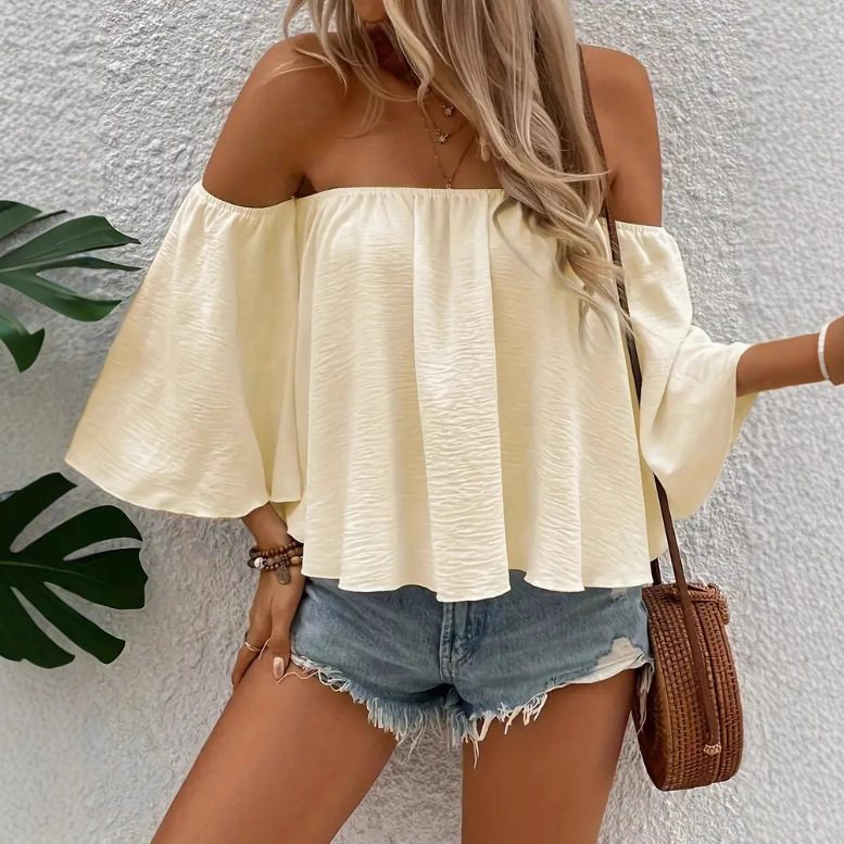 Femme Coupe Ample Off-Shoulder Manches Courtes Top