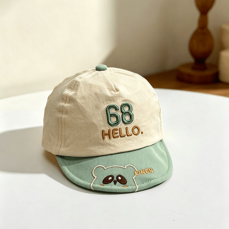 Infant Multi-Color Soft Brimmed Baseball Casquette With Cartoon Bear Embroidery And 68-Letter Baby Pattern Sun Chapeau