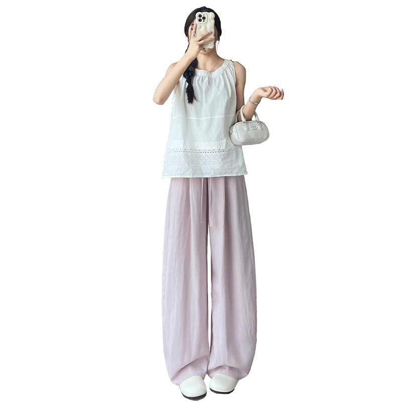 Washed Tencel Lyocell Linen Wide-Leg Pantalon