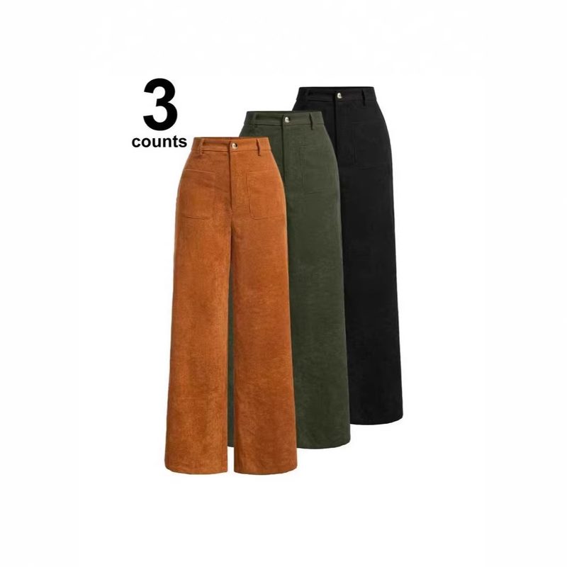 Pantalon Femme en Velours Côtelé à Coupe Slim et Jambe Droite