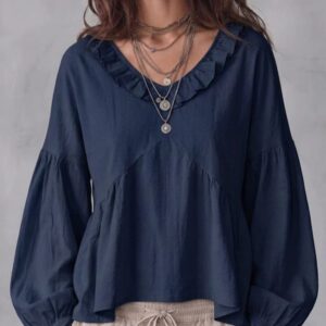 Blouse Vintage à Col V et Manches Longues, Sublimée de Dentelle